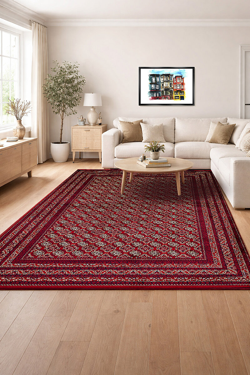 Afgan Halısı Bilicik Etnik Buhari Otantik Desen Viskon Kırmızı Halı Bc05 - Frenda