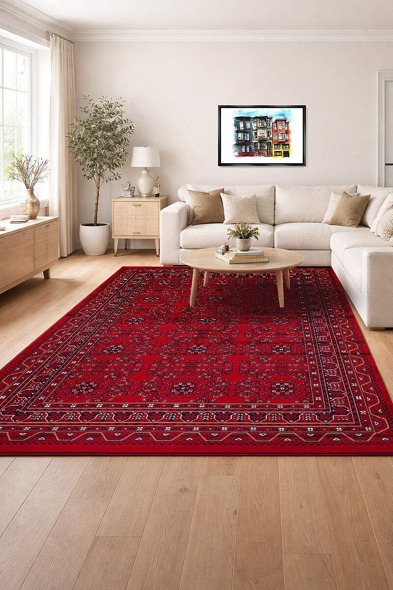 Afgan Halısı Bilicik Etnik Hamyap Otantik Desen Viskon Kırmızı Halı Bc03 - Frenda