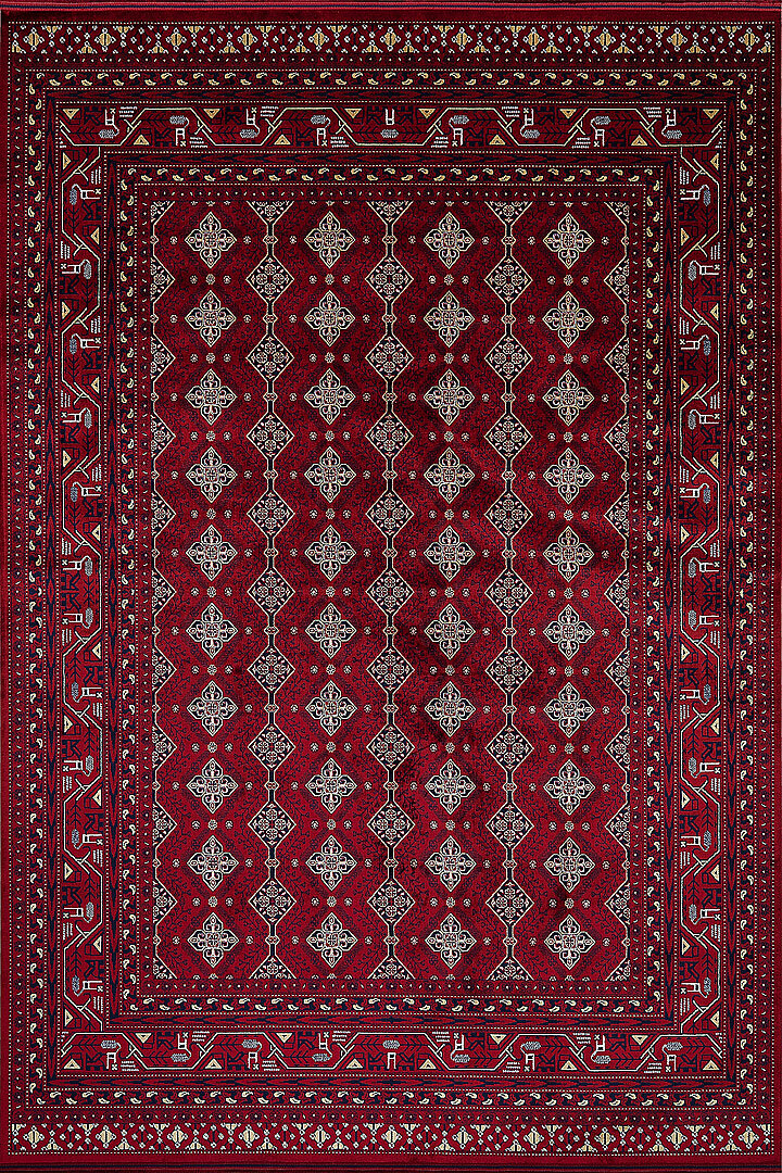 Afgan Halısı Bilicik Etnik Hoca Roshnai Otantik Desen Viskon Kırmızı Halı Bc04 - Frenda (1)