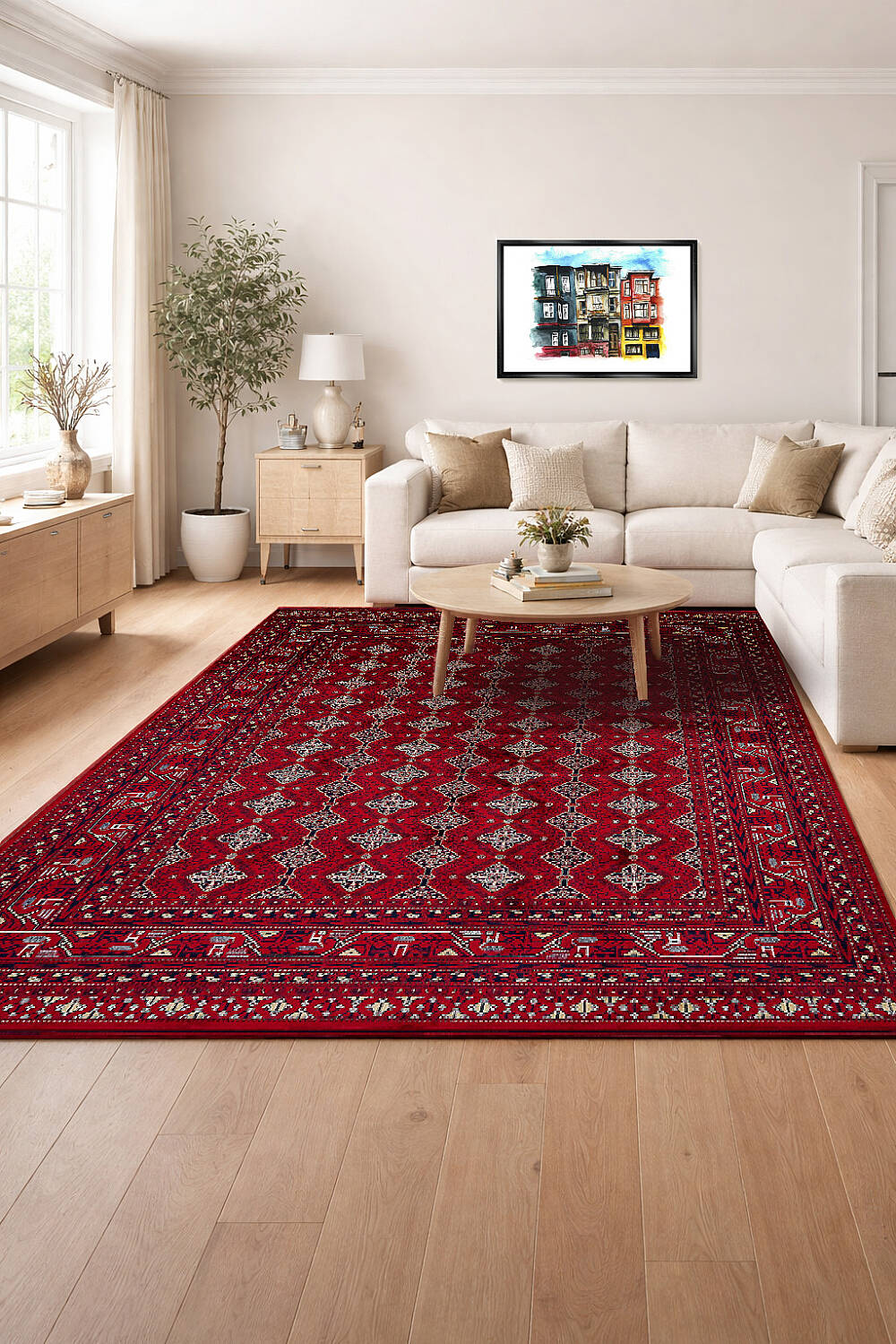 Afgan Halısı Bilicik Etnik Hoca Roshnai Otantik Desen Viskon Kırmızı Halı Bc04 - 1