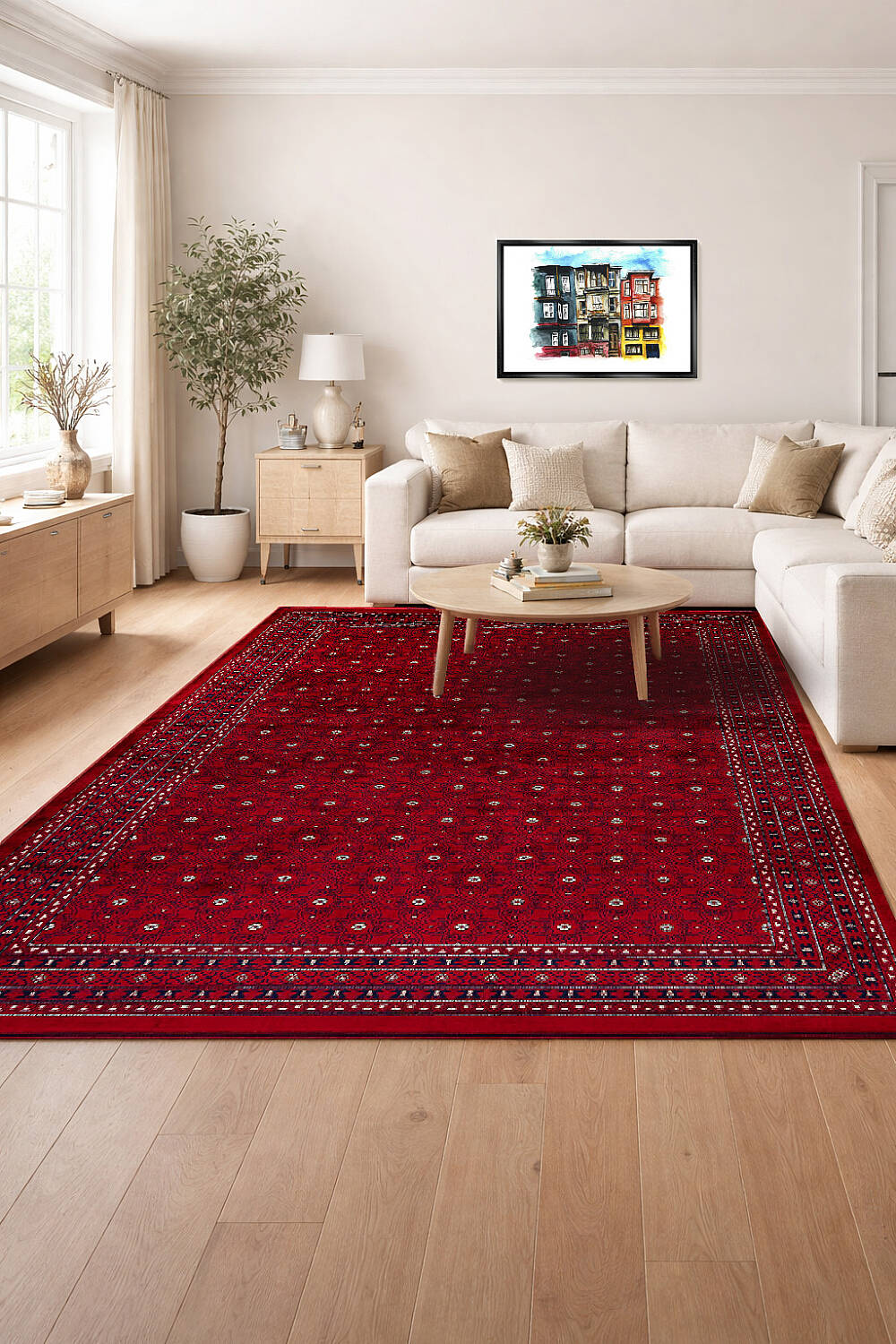 Afgan Halısı Bilicik Etnik Khall Otantik Desen Viskon Kırmızı Halı Bc02 - 1