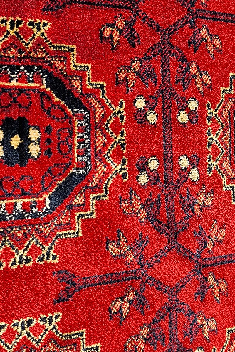 Afgan Halısı Bilicik Etnik Kunduz Otantik Desen Viskon Kırmızı Halı Bc01 - 6