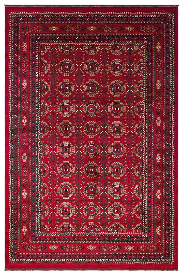 Afgan Halısı Bilicik Etnik Kunduz Otantik Desen Viskon Kırmızı Halı Bc01 - 8