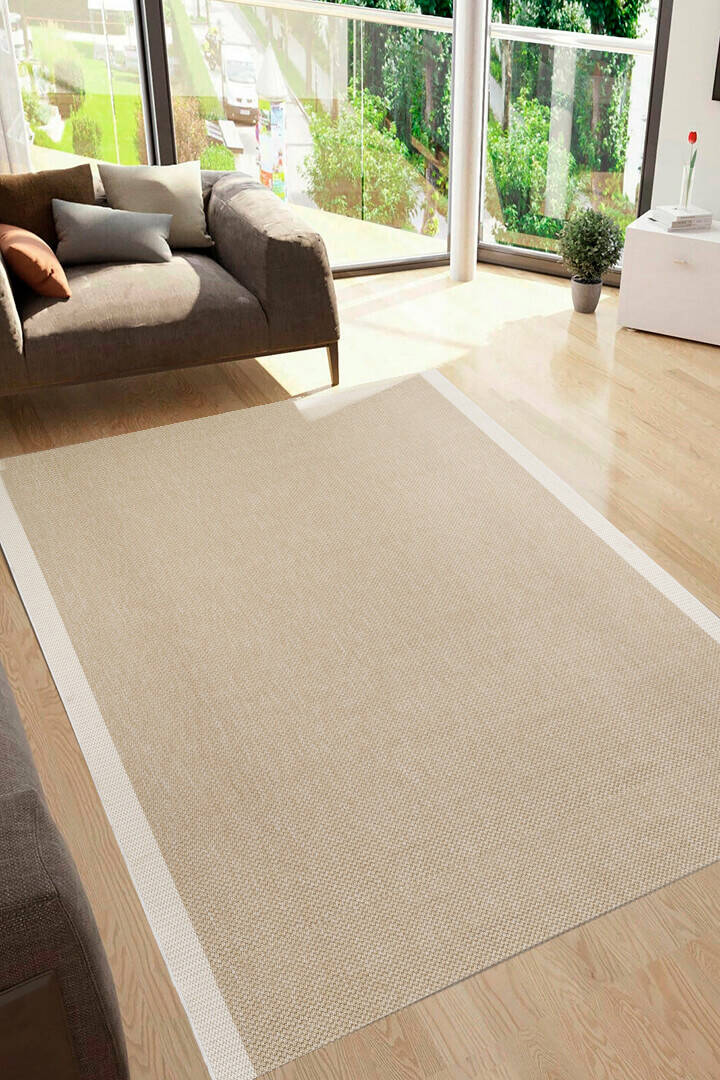 Agra Özel Ölçü Kesme Beyaz Bordürlü Bej Sisal Dokuma Kolay Temizlenebilen Yolluk Halı Ar04 - 3