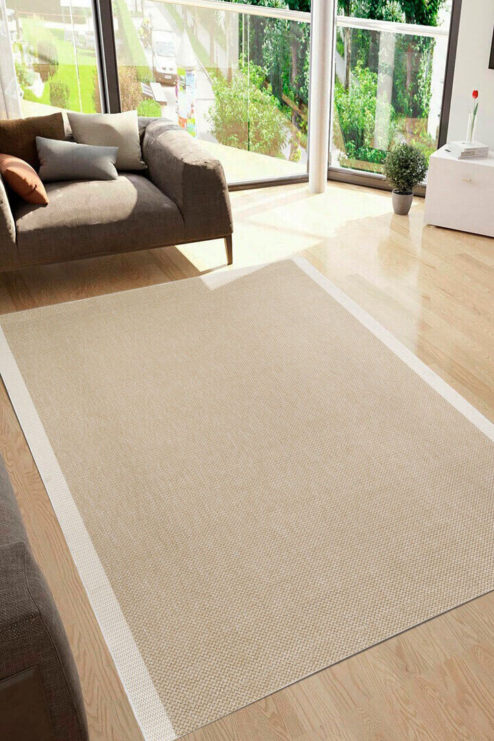 Agra Özel Ölçü Kesme Beyaz Bordürlü Bej Sisal Dokuma Kolay Temizlenen Yolluk Halı Ar04 - Frenda (1)