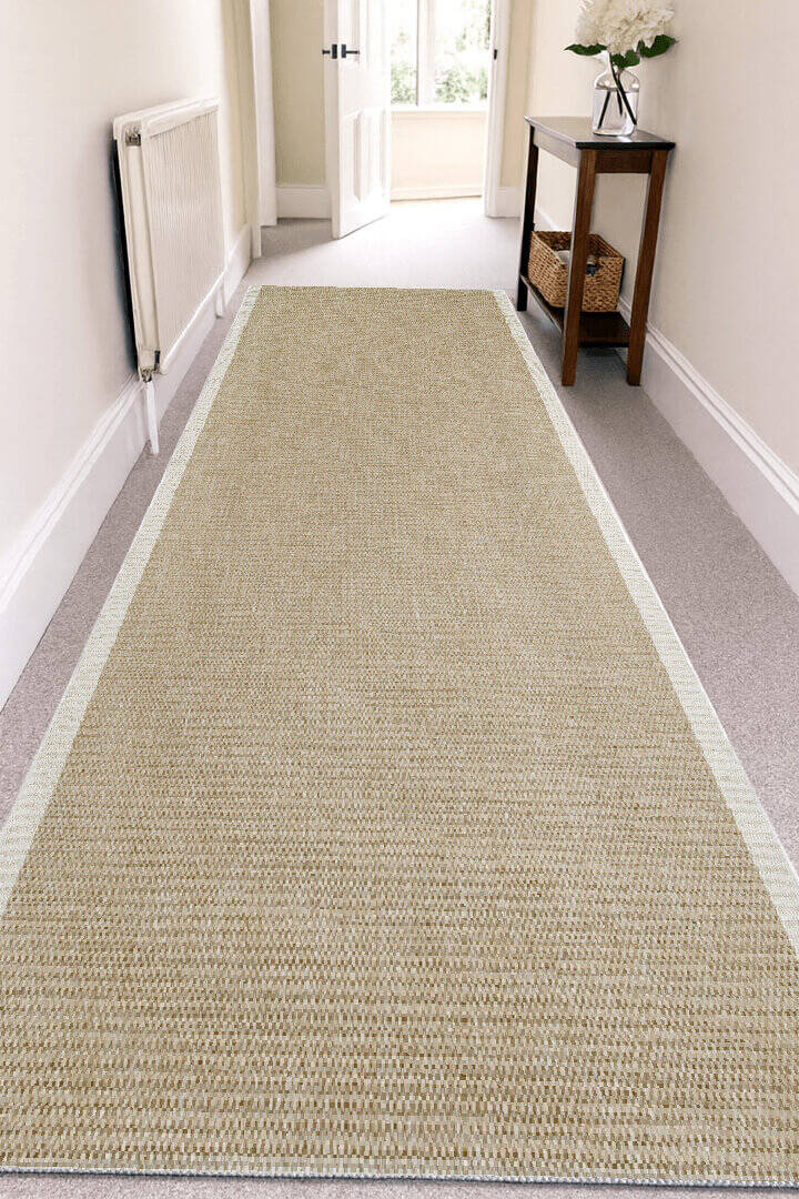 Agra Özel Ölçü Kesme Beyaz Bordürlü Bej Sisal Dokuma Kolay Temizlenen Yolluk Halı Ar04 - 1
