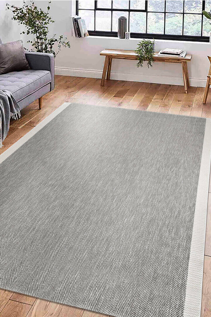 Agra Özel Ölçü Kesme Beyaz Bordürlü Gri Sisal Dokuma Kolay Temizlenebilen Yolluk Halı Ar03 - 3