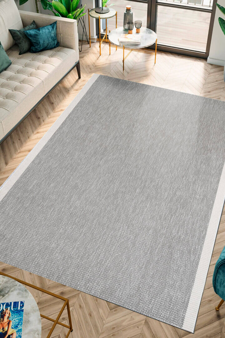 Agra Özel Ölçü Kesme Beyaz Bordürlü Gri Sisal Dokuma Kolay Temizlenebilen Yolluk Halı Ar05 - 3