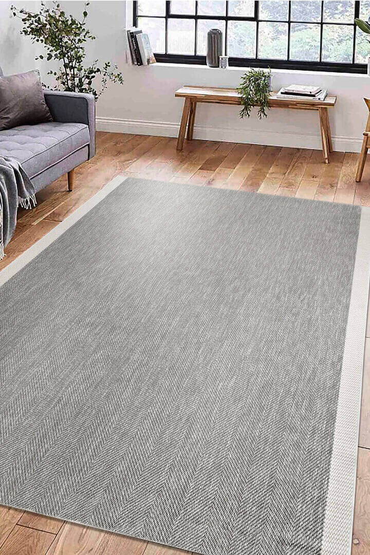 Agra Özel Ölçü Kesme Beyaz Bordürlü Gri Sisal Dokuma Kolay Temizlenen Yolluk Halı Ar03 - 2