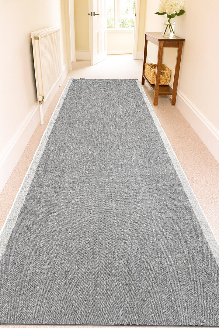 Agra Özel Ölçü Kesme Beyaz Bordürlü Gri Sisal Dokuma Kolay Temizlenen Yolluk Halı Ar03 - 1