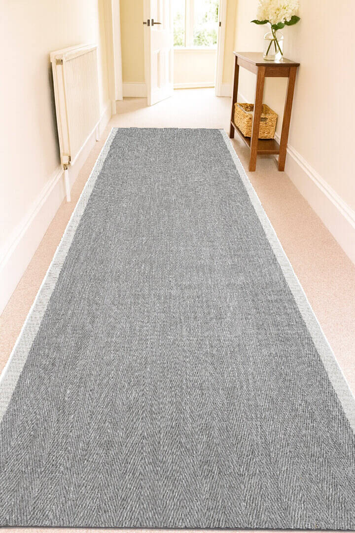 Agra Özel Ölçü Kesme Beyaz Bordürlü Gri Sisal Dokuma Kolay Temizlenen Yolluk Halı Ar03 - 1