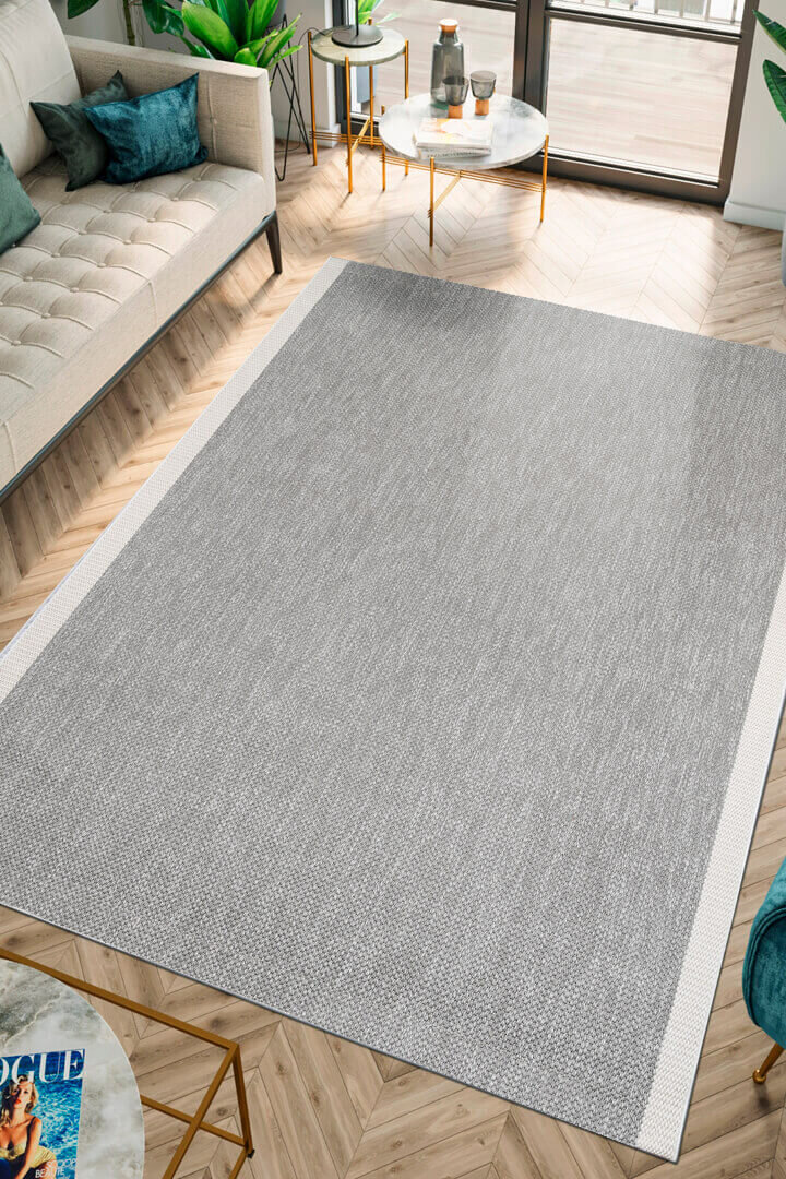 Agra Özel Ölçü Kesme Beyaz Bordürlü Gri Sisal Dokuma Kolay Temizlenen Yolluk Halı Ar05 - Frenda (1)