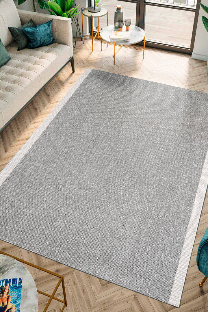 Agra Özel Ölçü Kesme Beyaz Bordürlü Gri Sisal Dokuma Kolay Temizlenen Yolluk Halı Ar05 - 2