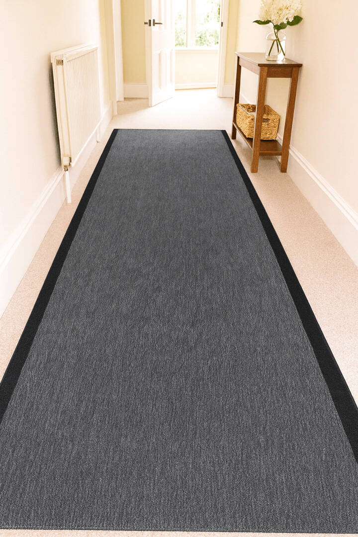 Agra Özel Ölçü Kesme Siyah Bordürlü Gri Sisal Dokuma Kolay Temizlenebilen Yolluk Halı Ar01					 - 1