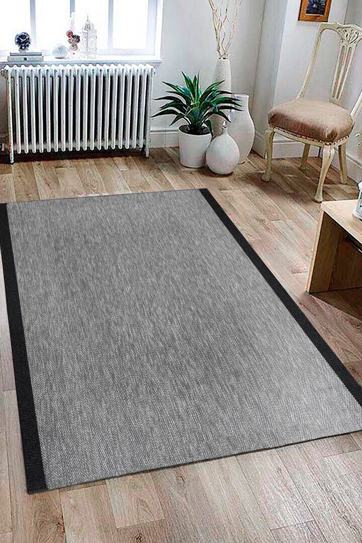 Agra Özel Ölçü Kesme Siyah Bordürlü Gri Sisal Dokuma Kolay Temizlenen Yolluk Halı Ar01					 - Frenda (1)