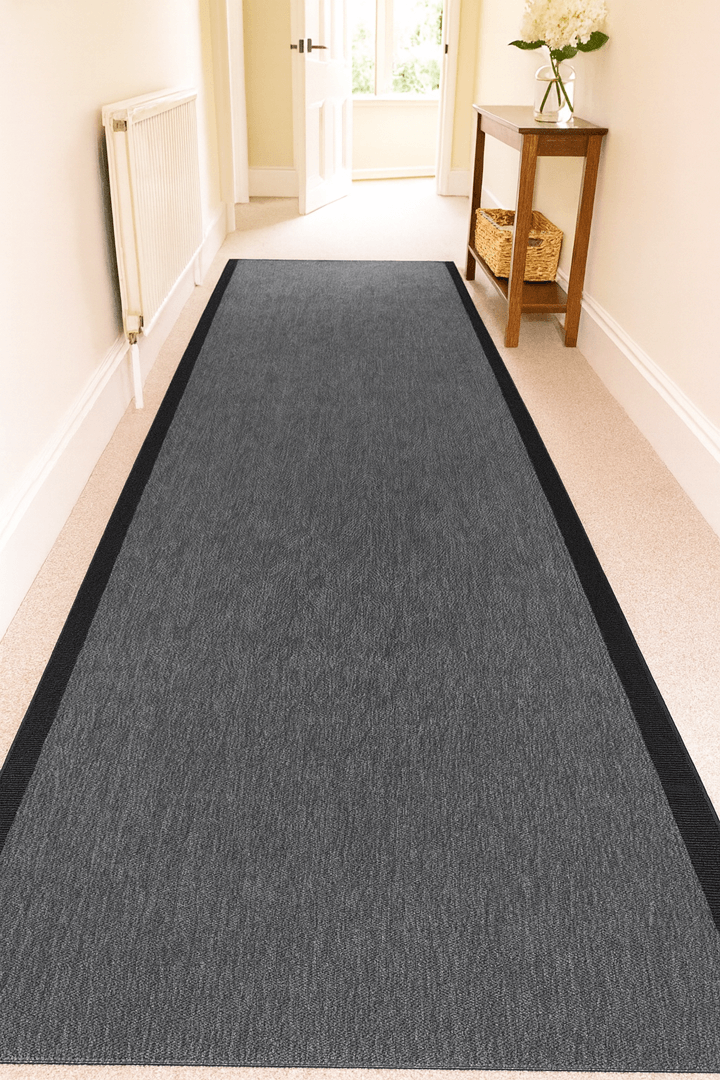 Agra Özel Ölçü Kesme Siyah Bordürlü Gri Sisal Dokuma Kolay Temizlenen Yolluk Halı Ar01					 - 1