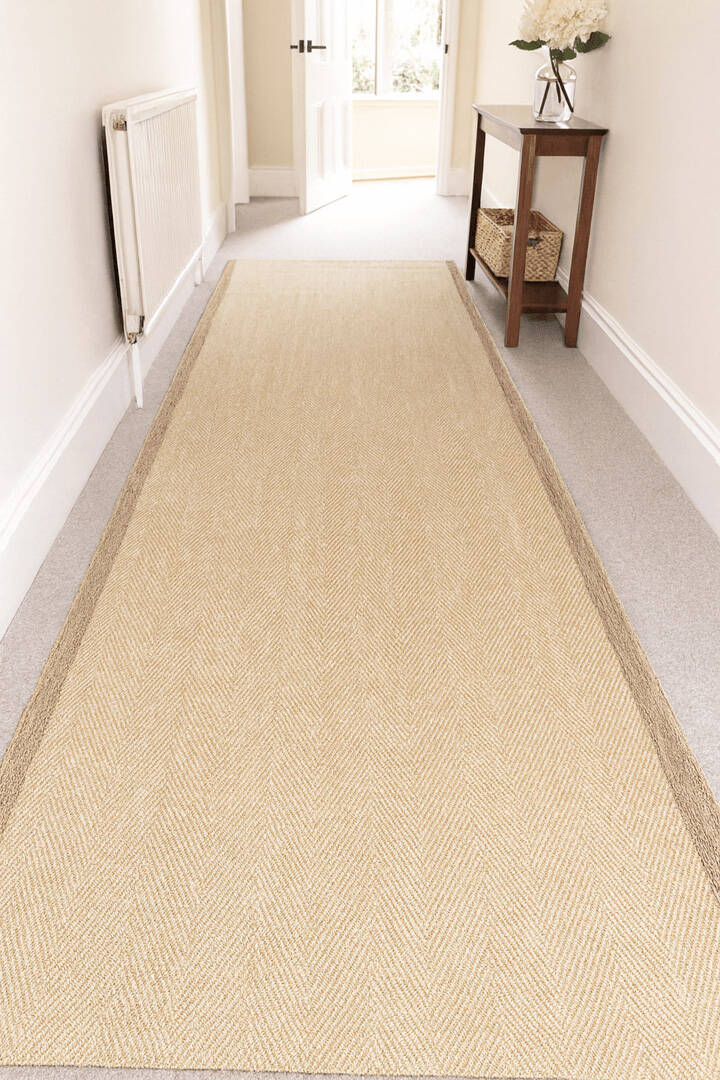 Agra Özel Ölçü Kesme Vizon Bordürlü Bej Sisal Dokuma Kolay Temizlenebilen Yolluk Halı Ar02 - 1