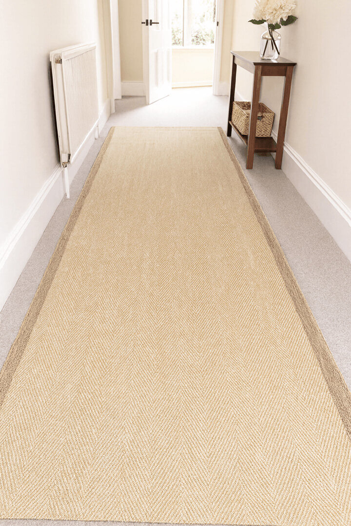 Agra Özel Ölçü Kesme Vizon Bordürlü Bej Sisal Dokuma Kolay Temizlenen Yolluk Halı Ar02 