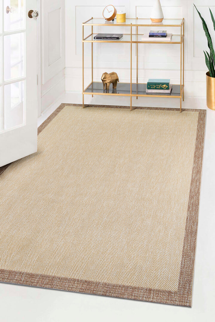 Agra Vizon Çerçeveli Bej Sisal Dokuma Kolay Temizlenebilen Mutfak Salon Koridor ve Balkon Halısı Ar02 - Frenda