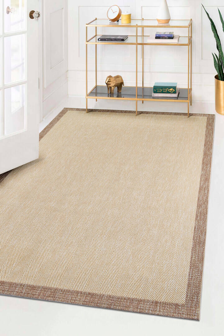 Agra Vizon Çerçeveli Bej Sisal Dokuma Kolay Temizlenen Mutfak Salon Koridor ve Balkon Halısı Ar02 - 1