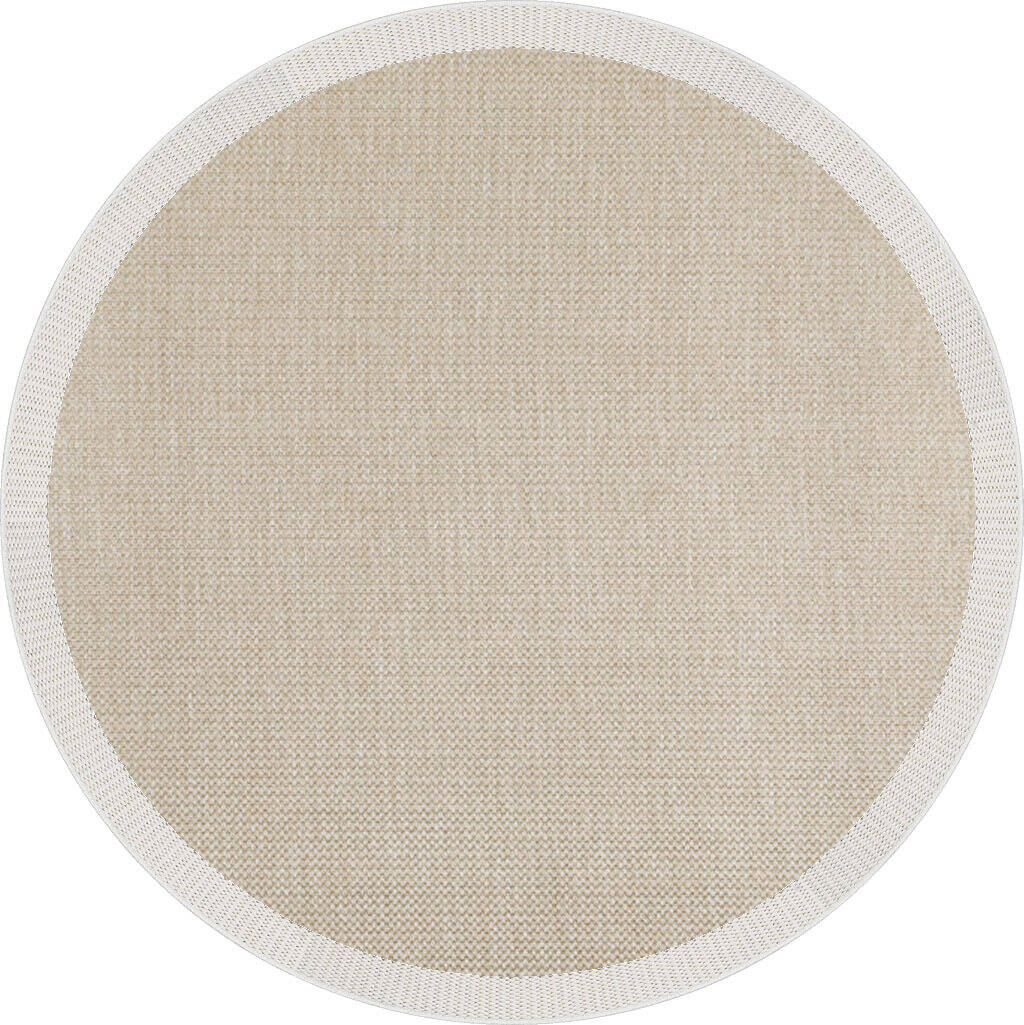 Agra Yuvarlak Beyaz Çerçeveli Bej Sisal Dokuma Kolay Temizlenen Mutfak Salon ve Balkon Halısı Ar04 - 1