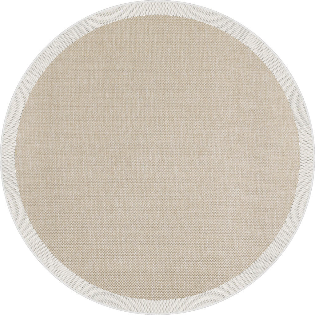 Agra Yuvarlak Beyaz Çerçeveli Bej Sisal Dokuma Kolay Temizlenen Mutfak Salon ve Balkon Halısı Ar04 