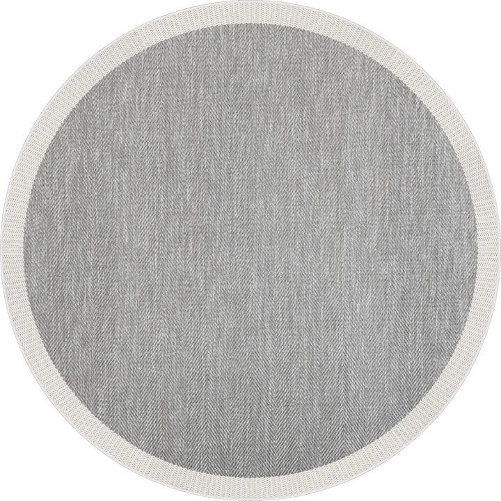 Agra Yuvarlak Beyaz Çerçeveli Gri Sisal Dokuma Kolay Temizlenebilen Mutfak Salon ve Balkon Halısı Ar03 - Frenda