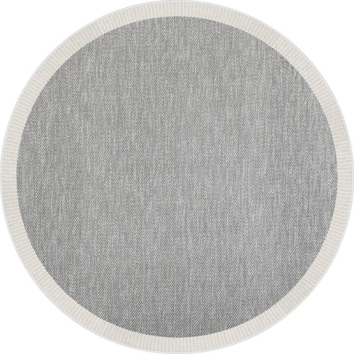 Agra Yuvarlak Beyaz Çerçeveli Gri Sisal Dokuma Kolay Temizlenebilen Mutfak Salon ve Balkon Halısı Ar03 - 1