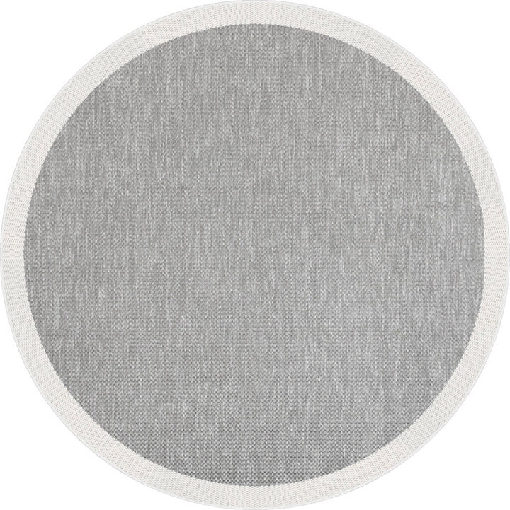 Agra Yuvarlak Beyaz Çerçeveli Gri Sisal Dokuma Kolay Temizlenebilen Mutfak Salon ve Balkon Halısı Ar05 - Frenda