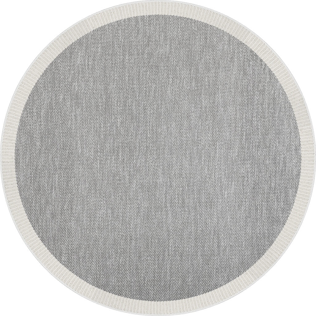 Agra Yuvarlak Beyaz Çerçeveli Gri Sisal Dokuma Kolay Temizlenen Mutfak Salon ve Balkon Halısı Ar03 - Frenda