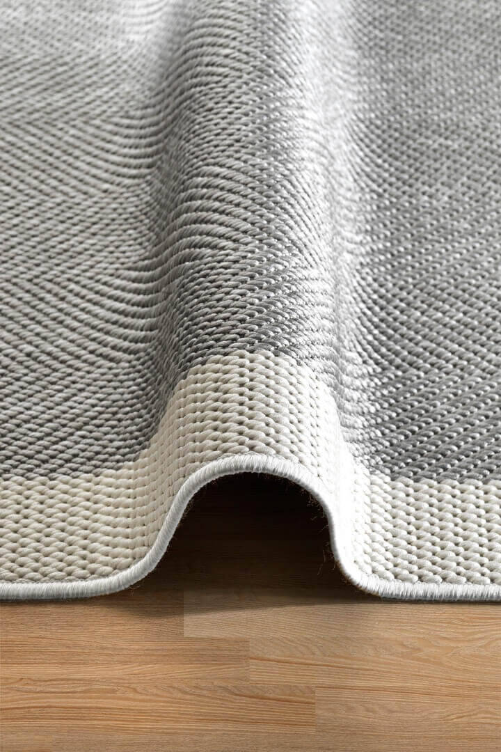 Agra Yuvarlak Beyaz Çerçeveli Gri Sisal Dokuma Kolay Temizlenen Mutfak Salon ve Balkon Halısı Ar03 - 3