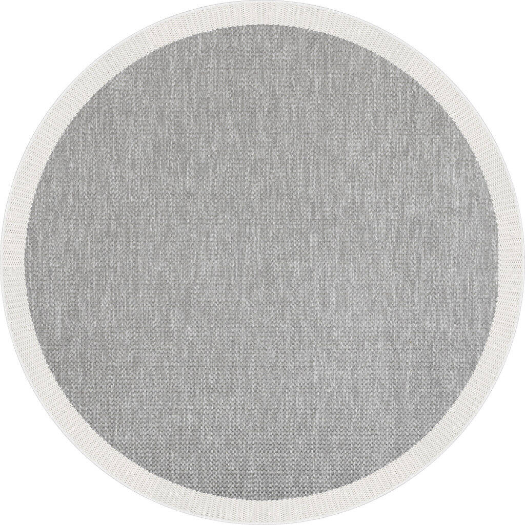 Agra Yuvarlak Beyaz Çerçeveli Gri Sisal Dokuma Kolay Temizlenen Mutfak Salon ve Balkon Halısı Ar05 - 1