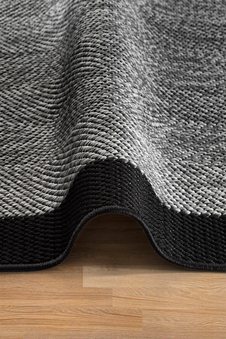Agra Yuvarlak Siyah Çerçeveli Gri Sisal Dokuma Kolay Temizlenebilen Mutfak Salon ve Balkon Halısı Ar01 - 3