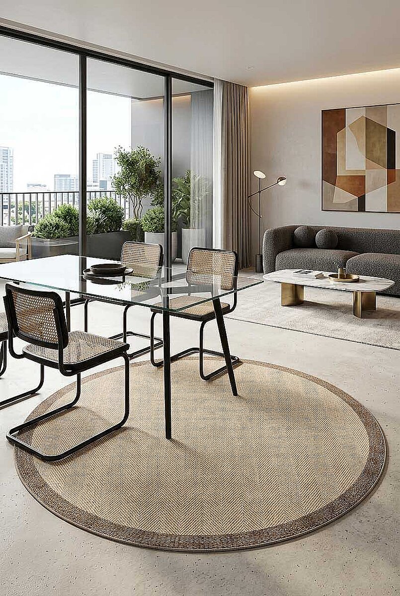 Agra Yuvarlak Vizon Çerçeveli Bej Sisal Dokuma Kolay Temizlenebilen Mutfak Salon ve Balkon Halısı Ar02 