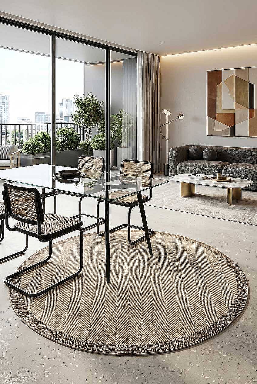 Agra Yuvarlak Vizon Çerçeveli Bej Sisal Dokuma Kolay Temizlenebilen Mutfak Salon ve Balkon Halısı Ar02 - 1