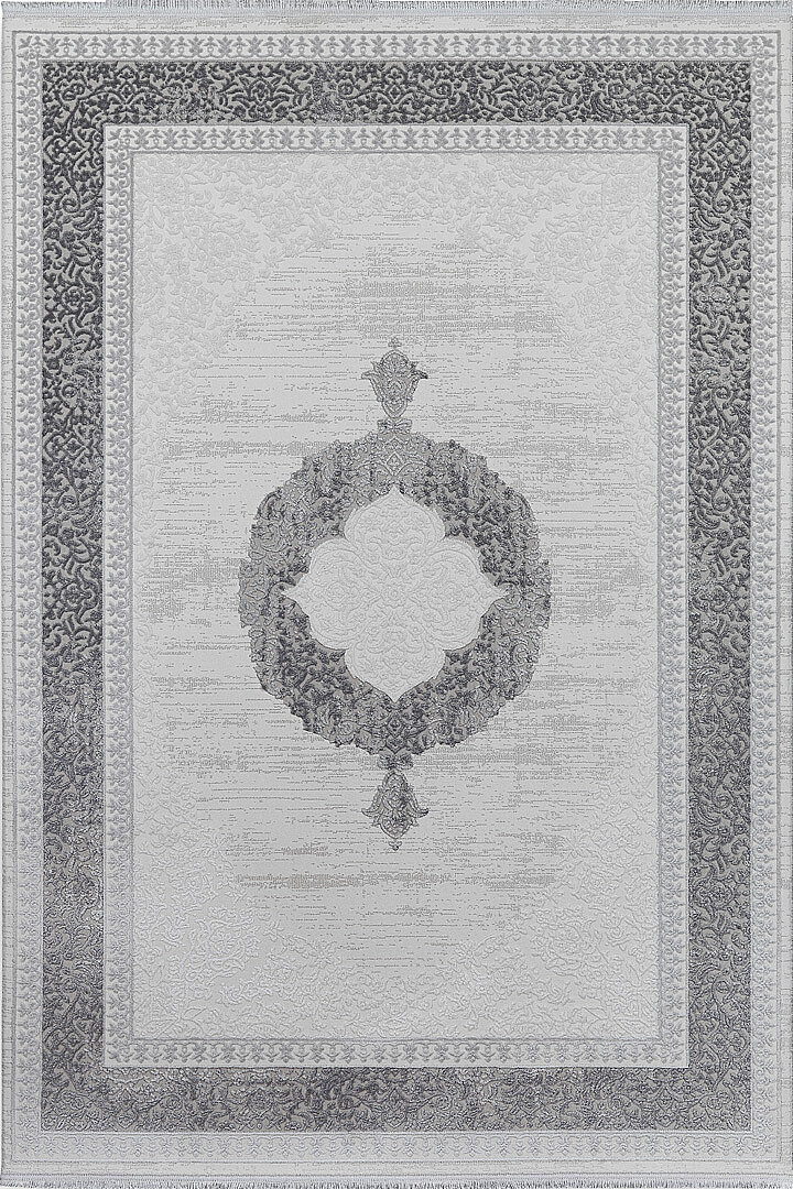 Alya Klasik Oryantal Tasarım Göbekli Halı Al02 Gri - Frenda