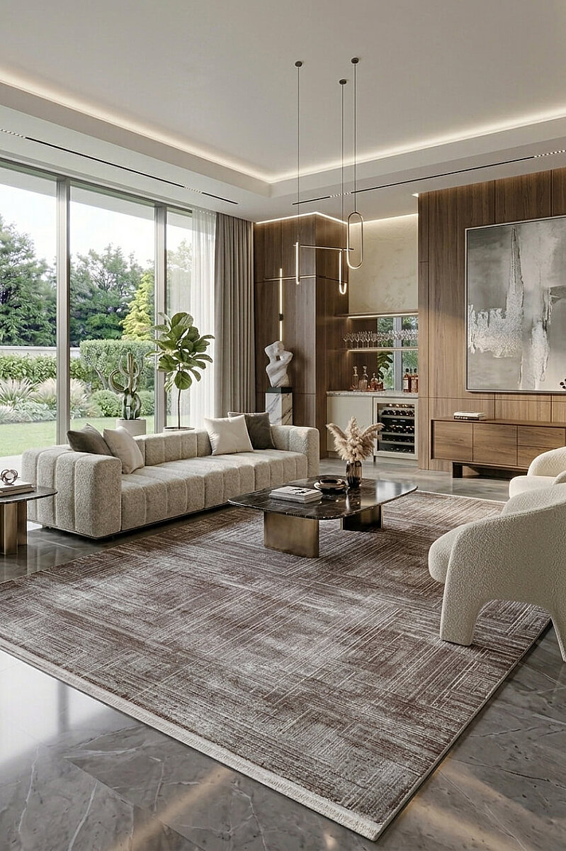 Alya Modern İtalyan Tasarım Makine Halısı Al01 Kahve - Frenda