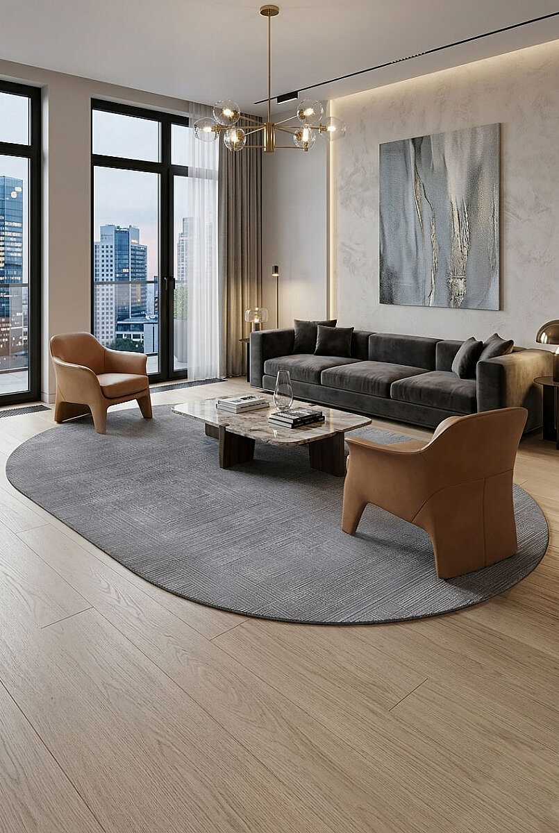 Alya Modern İtalyan Tasarım Makine Oval Halı Al01 Gri - Frenda
