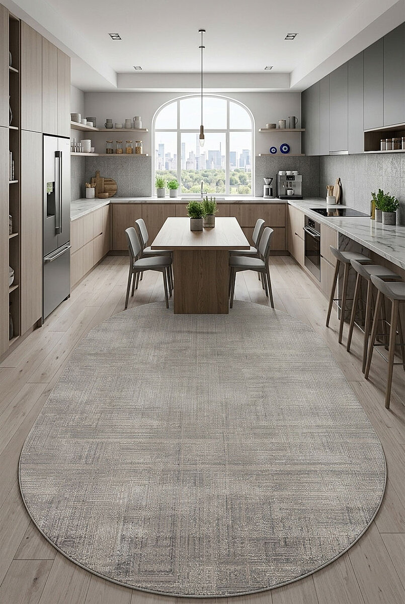 Alya Modern İtalyan Tasarım Makine Oval Halı Al01 Gri - Frenda