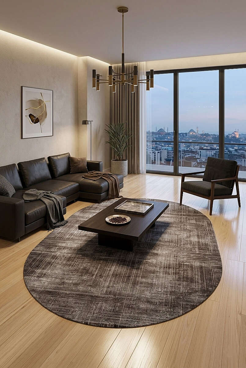 Alya Modern İtalyan Tasarım Makine Oval Halı Al01 Kahve - Frenda