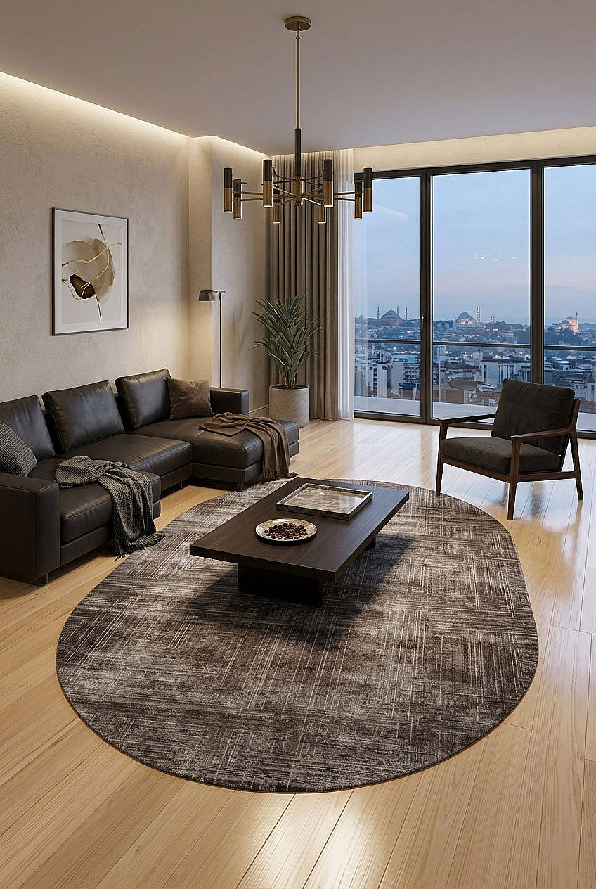 Alya Modern İtalyan Tasarım Makine Oval Halı Al01 Kahve - 1