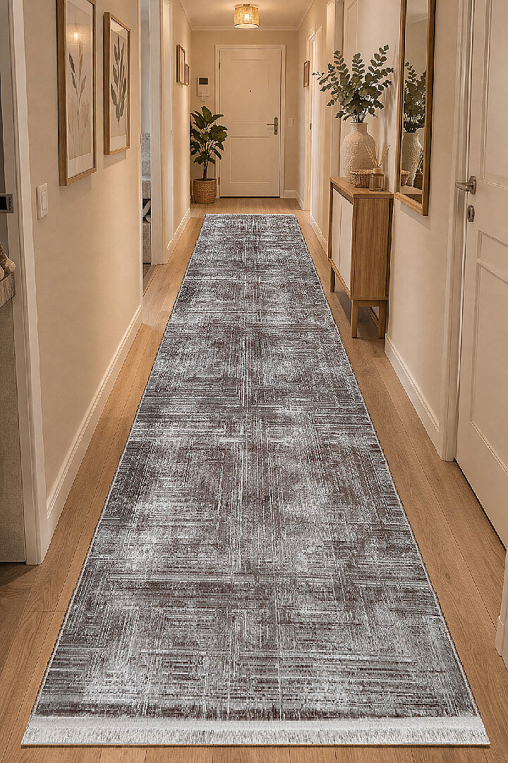 Alya Modern İtalyan Tasarım Makine Yolluk Kesme Halı Al01 Kahve - Frenda