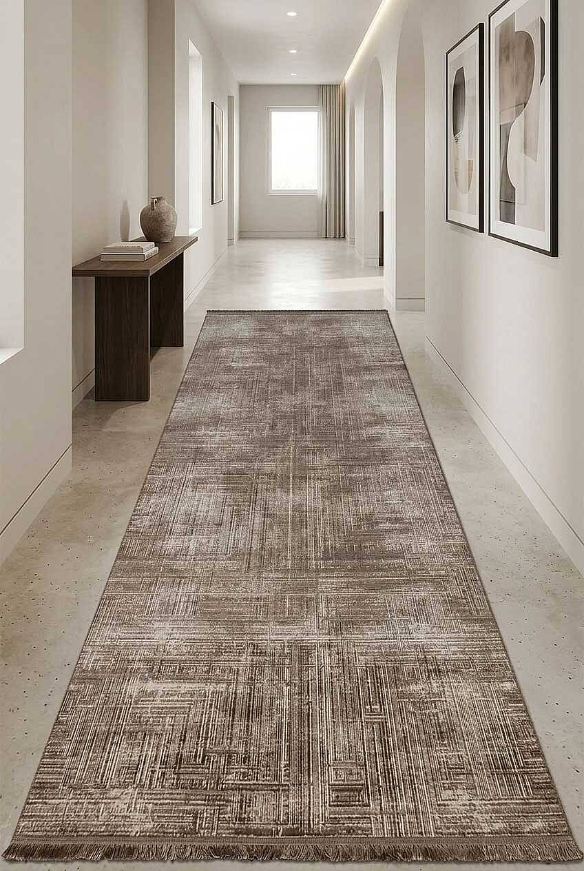 Alya Modern İtalyan Tasarım Makine Yolluk Kesme Halı Al01 Kahve - 1
