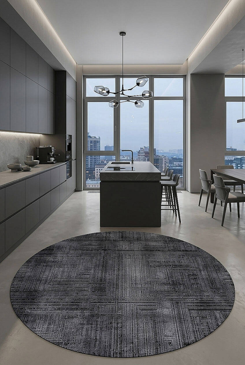 Alya Modern İtalyan Tasarım Makine Yuvarlak Halı Al01 Siyah - 1