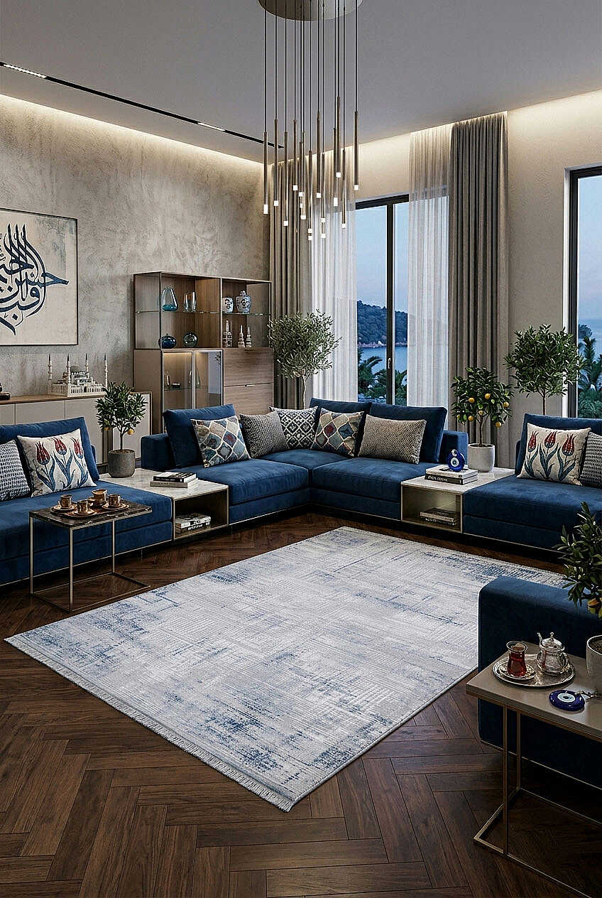 Alya Modern Tasarım Makine Halısı 20440 Mavi