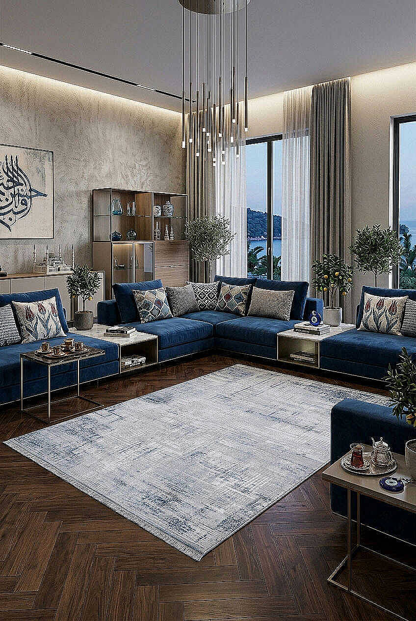 Alya Modern Tasarım Makine Halısı 20440 Mavi - 1