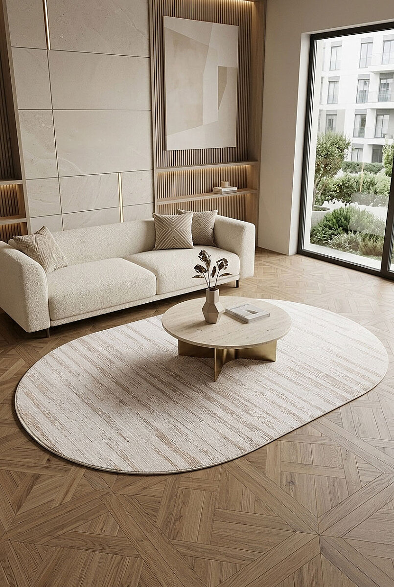 Alya Modern Tasarım Makine Oval Halı 20434 Bej 