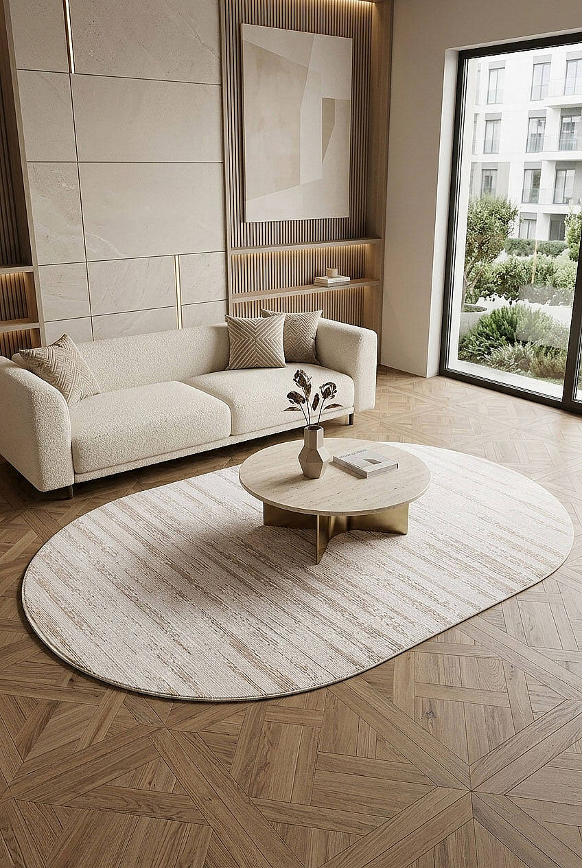 Alya Modern Tasarım Makine Oval Halı 20434 Bej - 1