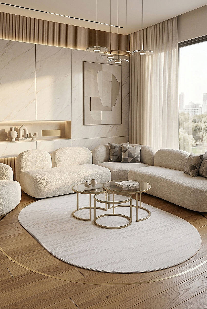 Alya Modern Tasarım Makine Oval Halı 20434 Kemik - 1