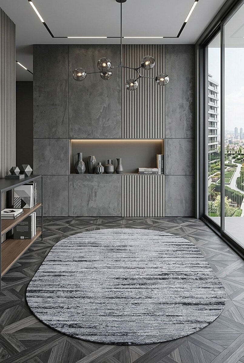 Alya Modern Tasarım Makine Oval Halı 20434 Siyah 